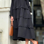 A-Line Loose Ruffled Solid Color Split-Joint Round-Neck Maxi Dresses