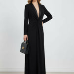 Long Sleeves Skinny Solid Color Deep V-Neck Maxi Dresses