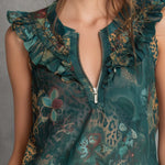 Boho Botanical Ruffle Chiffon Sleeveless Top