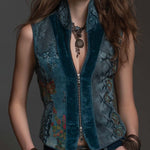 Deep Teal Velvet Zip-Front Vest Top