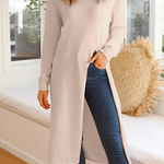 Margovil Solid Turtleneck Long Sleeve High Split Dresses