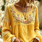Amabel™ | Boho Floral Embroidered Blouse