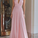 Blush Pink Halter Plunge Pleated Chiffon Maxi Dress