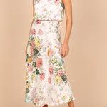 Wine Country Dates Floral Halter Neck Elastic Waist Satin Maxi Dress