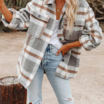 Plaid Button Flannel Wool Shirt Jacket