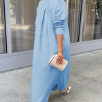 Nadorine Women's Button Down Maxi Shirts Dress Long Sleeve Collared V Neck Kaftan Loose Long Dress Coat
