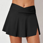 Nadorine Women's Crossover Tennis Skirt High Waist Tummy Control Ruched Bikini Bottoms with Pockets