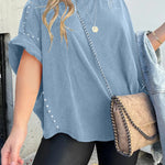 WASHED ROLL UP SLEEVE STUDDED OVERSIZED TEE