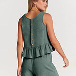 Nadorine 2 Piece Outfits Sleeveless Ruffle Tank Crop Top and Wide Leg Pants Lounge Set with Pockets