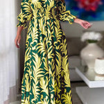 Waist pullover bohemian print long-sleeved swing dress