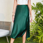 High Waist Glossy Satin Slit Skirt