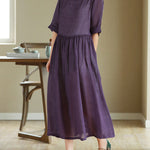 High Waist Slimming Loose Round Neck Long Dresses with Belt