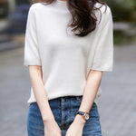 Simple Solid Color Round-Neck Short Sleeves Sweater