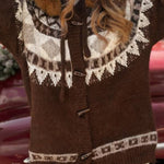 Christmas Fireplace Patterned Cardigan with Fur