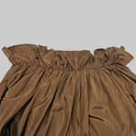 Loose Puff Sleeves Falbala Pleated Solid Color Off-The-Shoulder Maxi Dresses