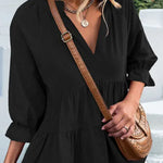 V-neck Casual Loose Solid Color Long-sleeved Blouse