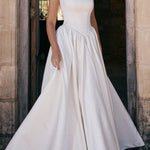 Wide Straps Corset Solid Color Gowns Maxi Dresses-White