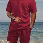 KZZ Men's Solid Polo Shirt & Drawstring Waist Shorts Set