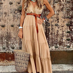 V Neck Dress Bohemian Sleeveless Beach Party Maxi Dress