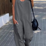 Relaxing Bay Solid Color Pocketed Casual Beach Jumpsuit