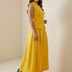 Elasticated Waist High Waisted Asymmetric Buttoned Solid Color Split-Joint Stand Collar Tank Top