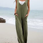 Wide Leg Jumpsuit Sleeveless V-Neck Casual Loose Jumpsuit Comfy Baggy Tank Romper with Pockets