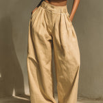 Women's Mustard & Sand Cotton Set With Cropped Tank Top & Wide-Leg Pants, Timeless Boho-Casual Style Set