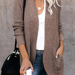 Long Sleeve Open Front Cardigans Curved Fly Pocket Sweater Outwear