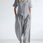 Solid Color Loose Fit Overall Jumpsuit with Pockets
