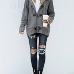 Nadorine Women's Casual Loose Fitting Fluffy Button Down Knitwear Coatigan Chunky Cable Hooded Cardigan