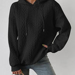 Nadorine Cable Textured Drop Shoulder Drawstring Hoodie Sweatshirts