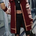 Ethnic Style Print Coat Lapel Zip Long Sleeve Plush Patchwork Jacket Outerwear