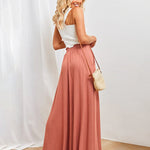 Wide Leg Flowy Pants Summer Boho Elastic Waist Drawstring Palazzo Trousers