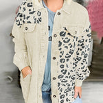 Leopard Print Detail Pocketed Corduroy Jacket