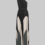 Sleeveless Asymmetric Pleated Printed One-Shoulder Maxi Dresses