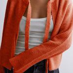 Solid Color Loose Long Sleeve Lace-up Knitted Cardigan
