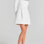 Jewel Trim Square Neck Padded Shoulder Mini Skirt