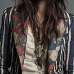 Bohemian Floral Print Cotton And Linen Striped Blazer