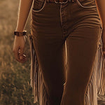 Vintage Western Brown Fringe Flared Jeans