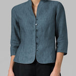 Nadorine Stand Collar Button Slim Fit Three Quarter Sleeve Shirt Top