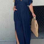 SLIT V-NECK EFFORTLESS MAXI LONG DRESS (BUY 2 FREE SHIPPING)