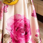 A-Line Long Sleeves Elasticity Flower Print Pleated Mock Neck Maxi Dresses