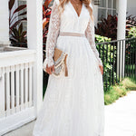 Nadorine Women's Boho Floral Lace V Neck Long Evening Dress Cocktail Party Maxi Wedding Dresses