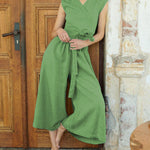 Loose V-Neck Vest Flared Pants Set