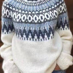 Retro ethnic style geometric pattern round neck loose knit sweater