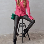 Nadorine Solid Color Long Sleeve Blouse Pleated Elegant Cardigan Shirt for Women Casual Work Office Loose Fit 2026 | Under