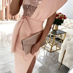 Gorgeous Day Sequins Patch One Shoulder Midi Dress