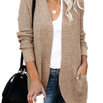 Solid Color Knit Open-Front Cardigan