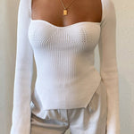 Square Neck Ribbed Knitted Sweater
