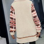 Ethnic Style Print Coat Lapel Zip Long Sleeve Plush Patchwork Jacket Outerwear